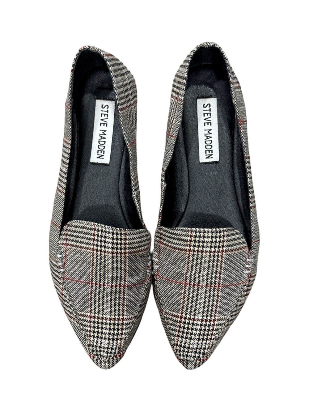 Steve Madden Women's Plaid Pointed Toe Flats Black/Grey Women’s 6 M